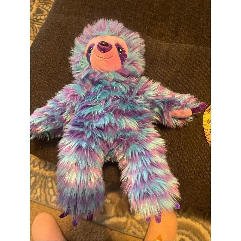 Build-A-Bear Workshop Purple Blue Fluffy Stripe Sloth Plush Stuffed Animal 14